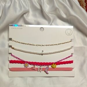 New 5 Pack Choker Set with Pink and Gold Accents (3 Available)